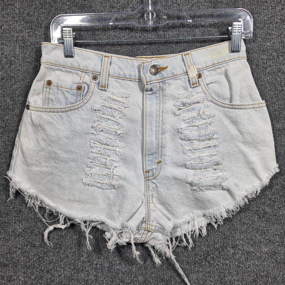 Vintage Levis 551 Shorts W28 High-Waisted Cut Off Thrashed Denim Made in USA 90s